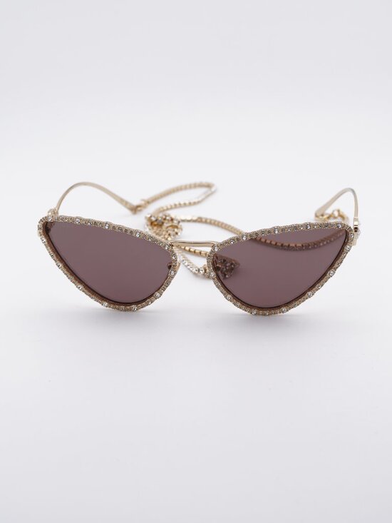Gucci GG1569S 001 Sunglasses Gold with White Stone Cat Eye Frame, Brown Lenses main image 9